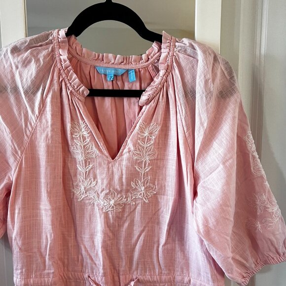 263 Draper James Tie Waist Midi Dress in Pink Embroidered Floral Size Small - Picture 2 of 4